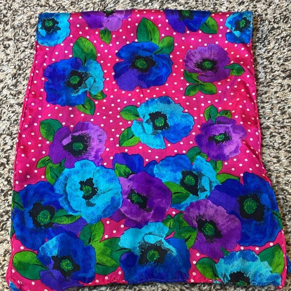 Vintage Pink Polka Dot Purple and Blue Floral Rectangle Scarf - Picture 5 of 6